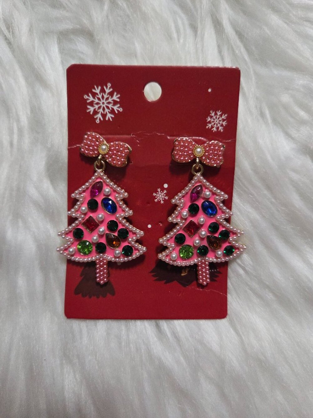 Pink Christmas Tree Earrings